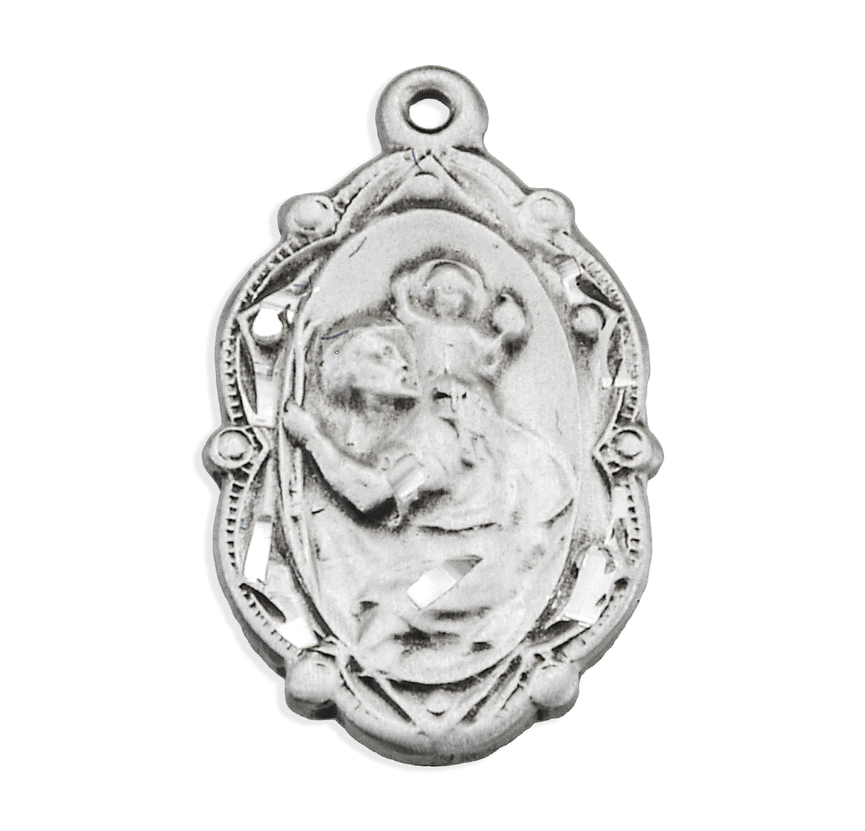 Saint Christopher Fancy Oval Sterling Silver Medal Pendant with Chain