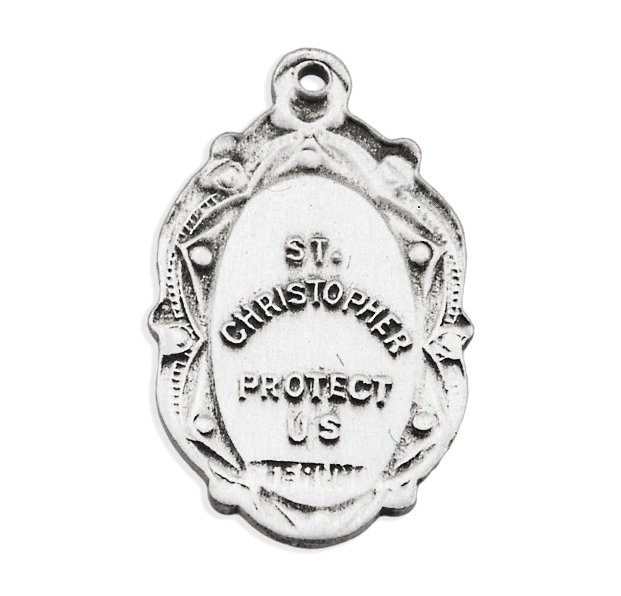 Saint Christopher Fancy Oval Sterling Silver Medal Pendant with Chain