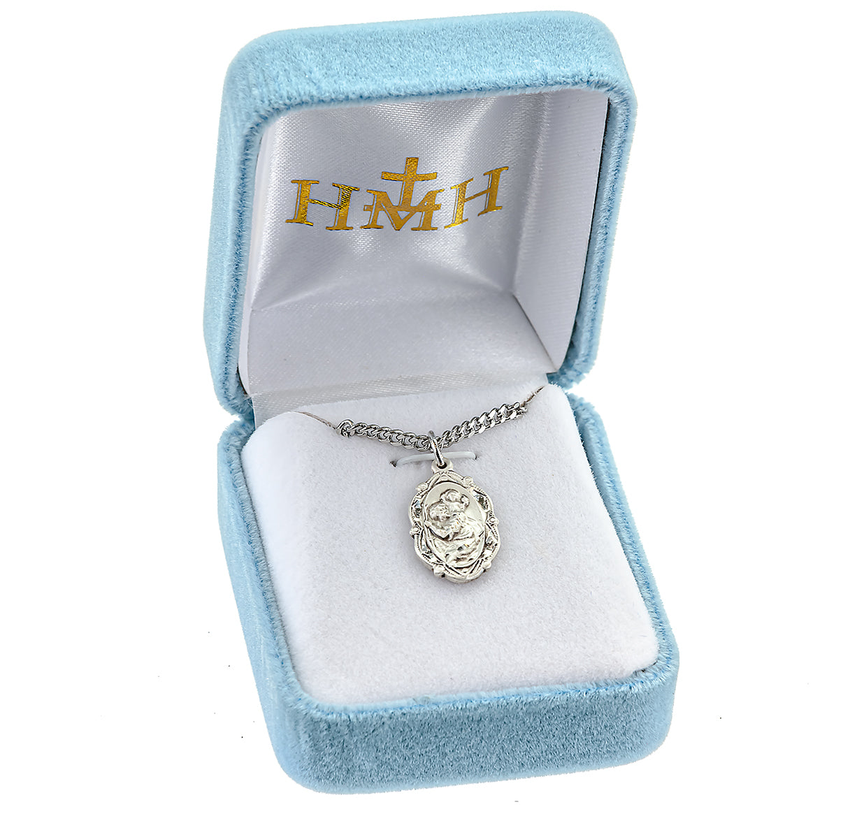 Saint Christopher Fancy Oval Sterling Silver Medal Pendant with Chain