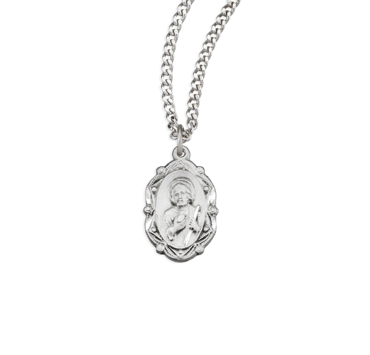 Saint Joseph Oval Sterling Silver Medal Pendant with Chain