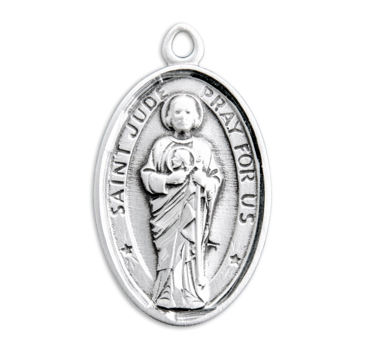 Saint Jude Oval Sterling Silver Medal Pendant with Chain