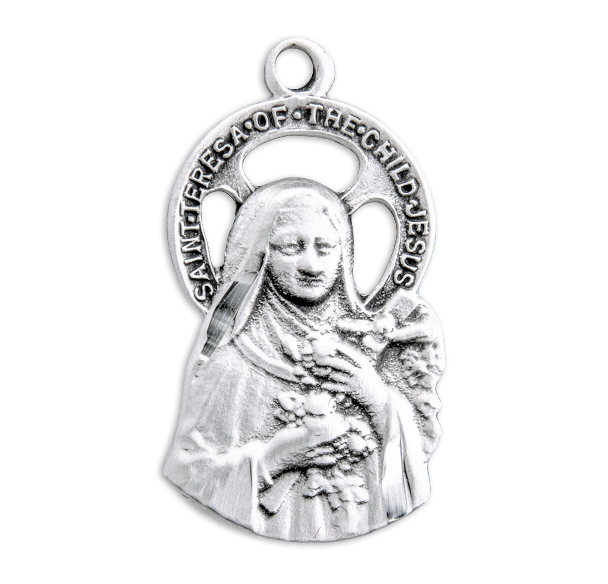 Saint Therese of Lisieux Cut Out Sterling Silver Medal Pendant with Chain