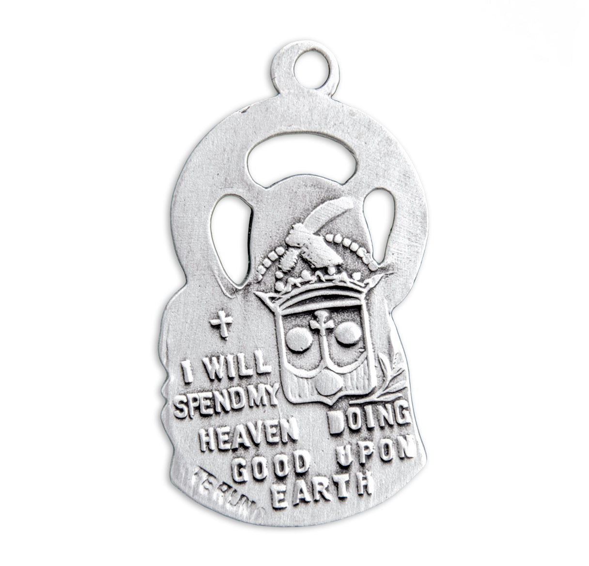 Saint Therese of Lisieux Cut Out Sterling Silver Medal Pendant with Chain