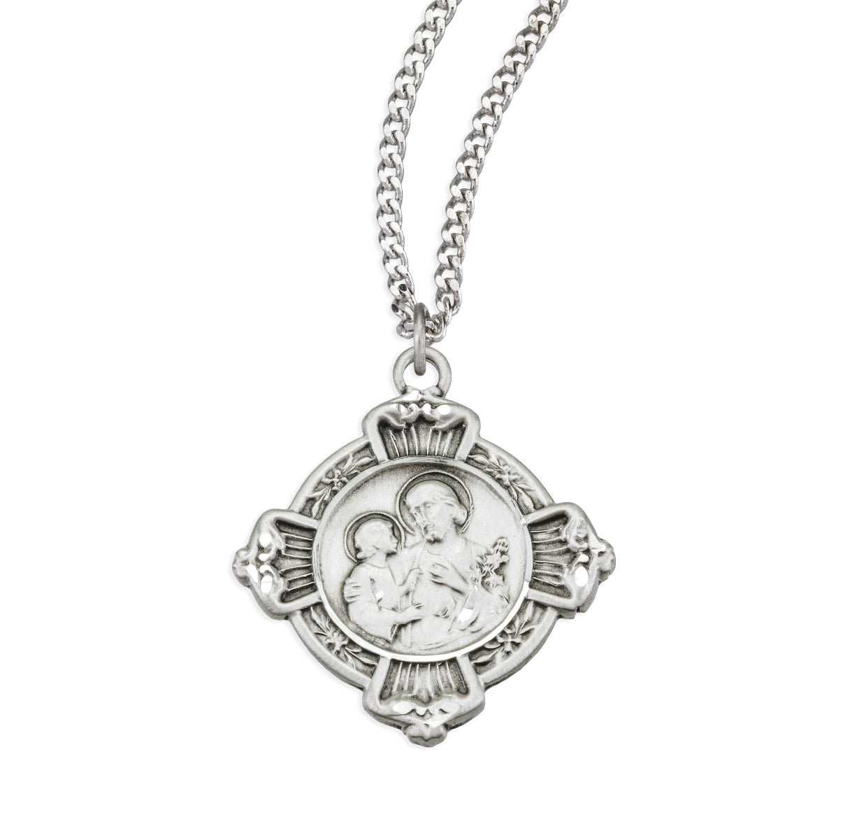 Sterling Silver St. Joseph Cross Medal Pendant with Chain