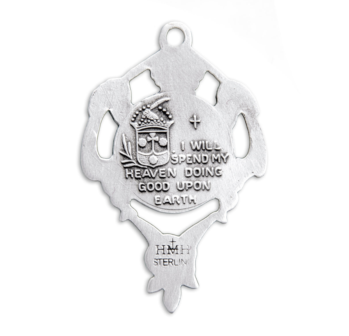 Saint Therese Round Sterling Silver Medal Pendant with Chain