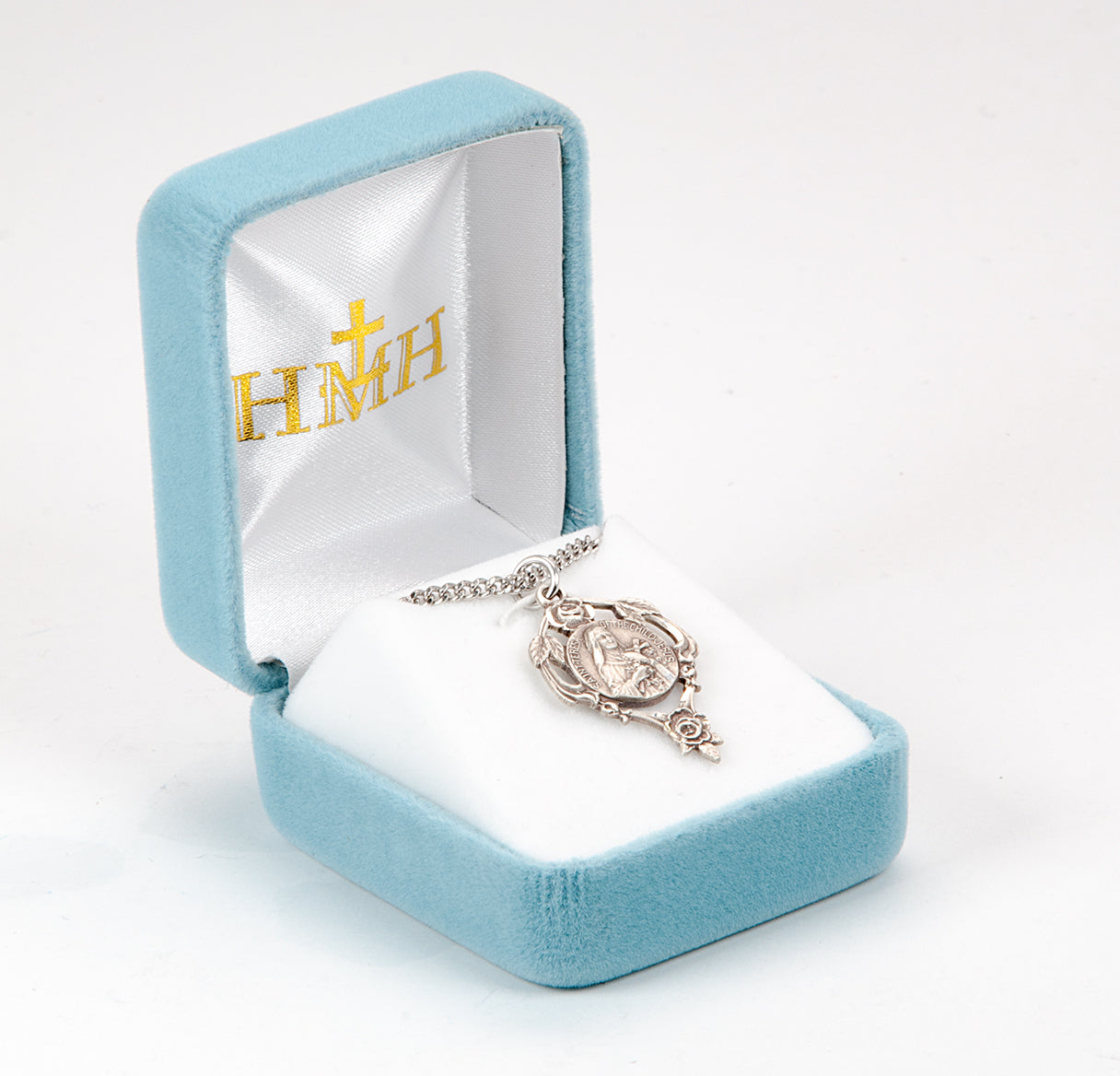 Saint Therese Round Sterling Silver Medal Pendant with Chain