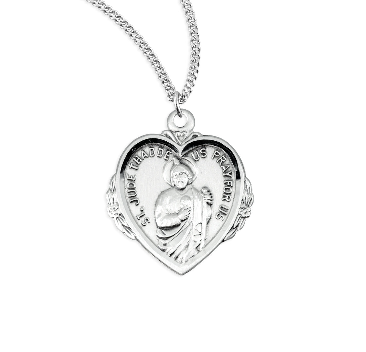 Saint Jude Heart Sterling Silver Medal Pendant with Chain