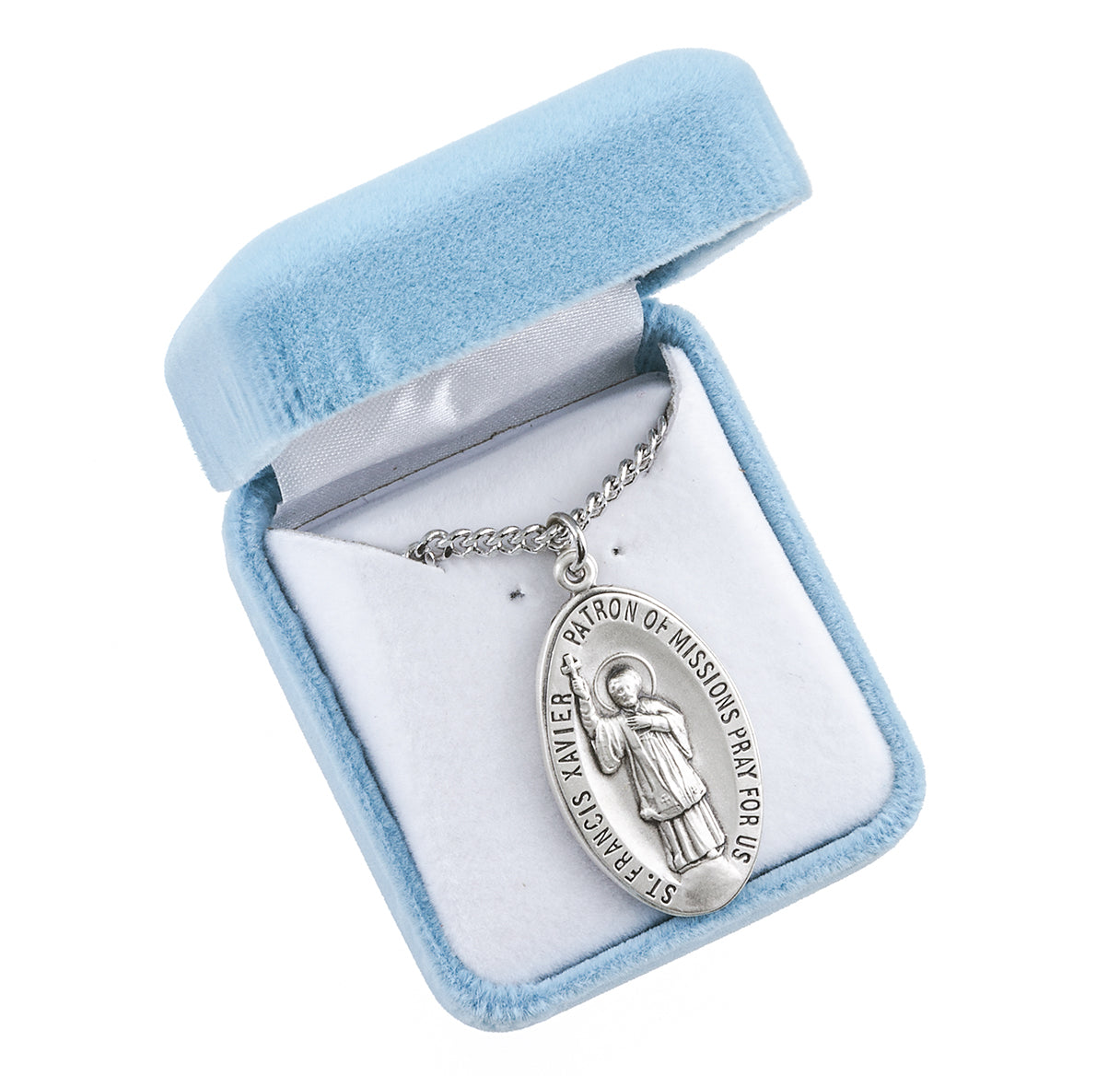 Sterling Silvr St. Francis Xavier Oval Medal with HIS Reverse 24"