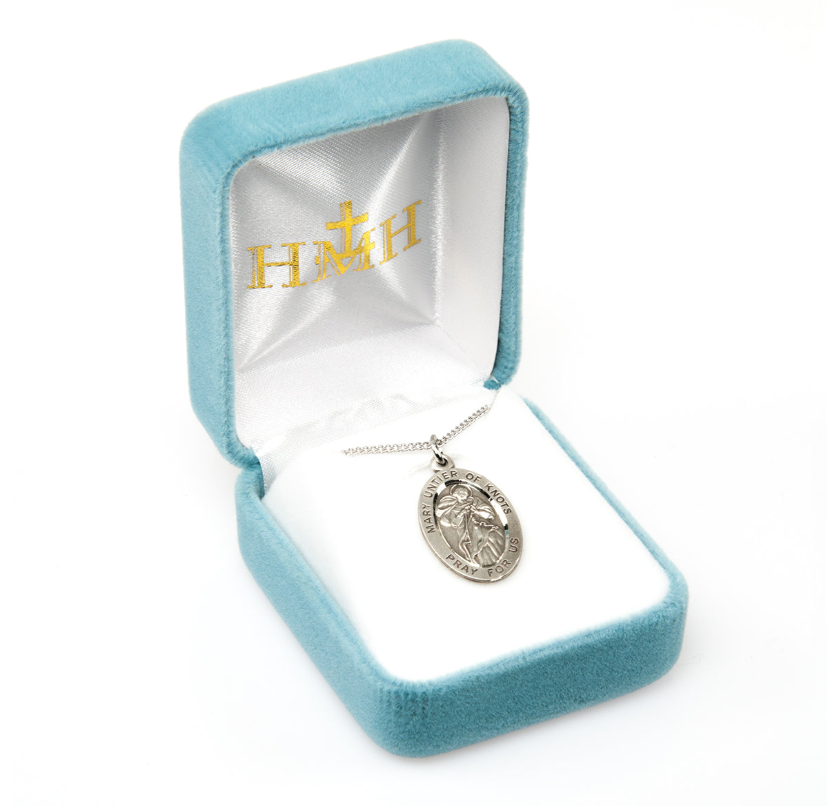 Mary Untier of Knots Oval Sterling Silver Medal Pendant with Chain