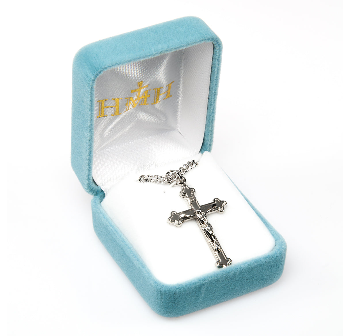 High Polished Budded Sterling Silver Crucifix
