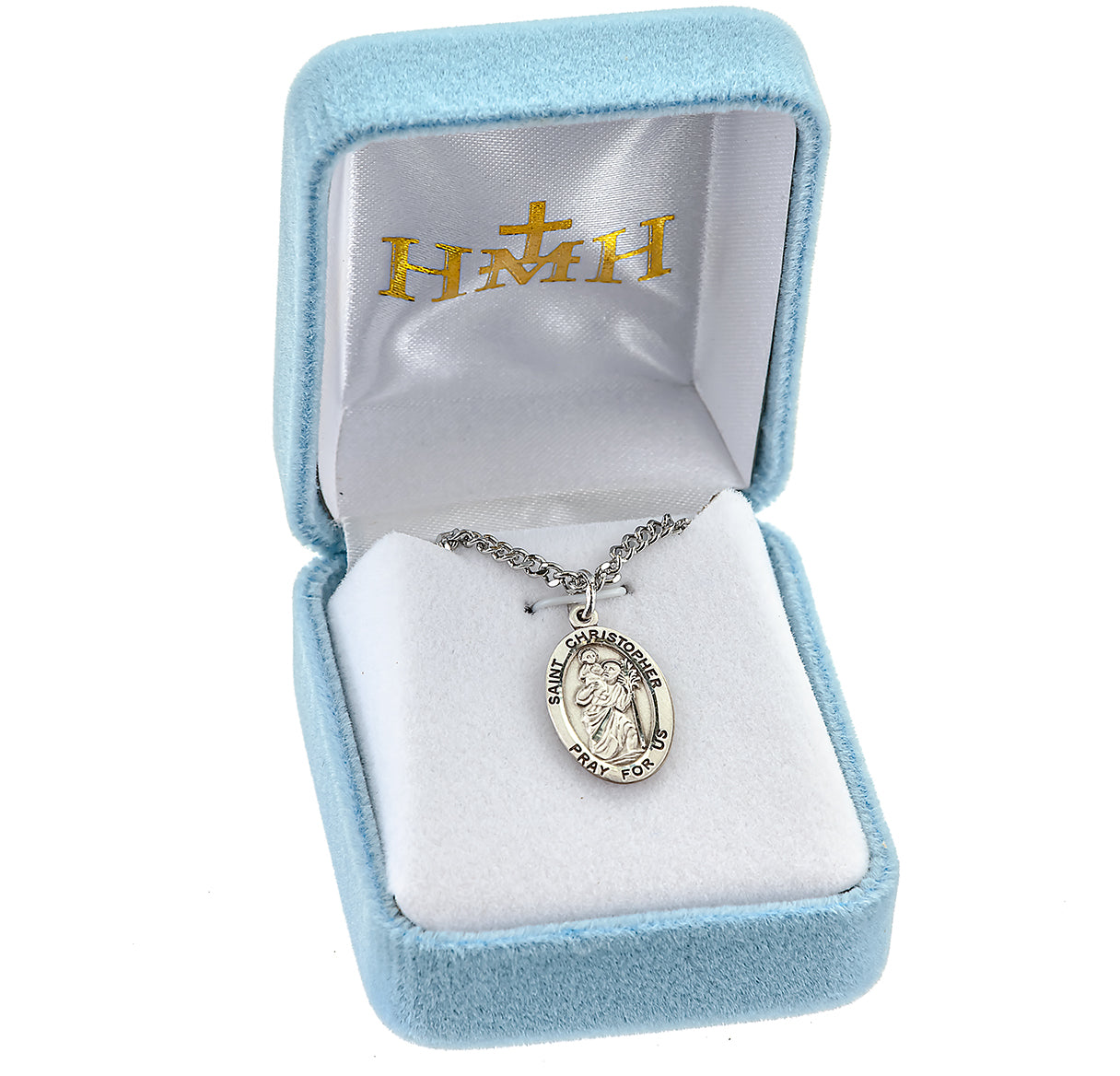 Saint Christopher Oval Sterling Silver Medal Pendant with Chain