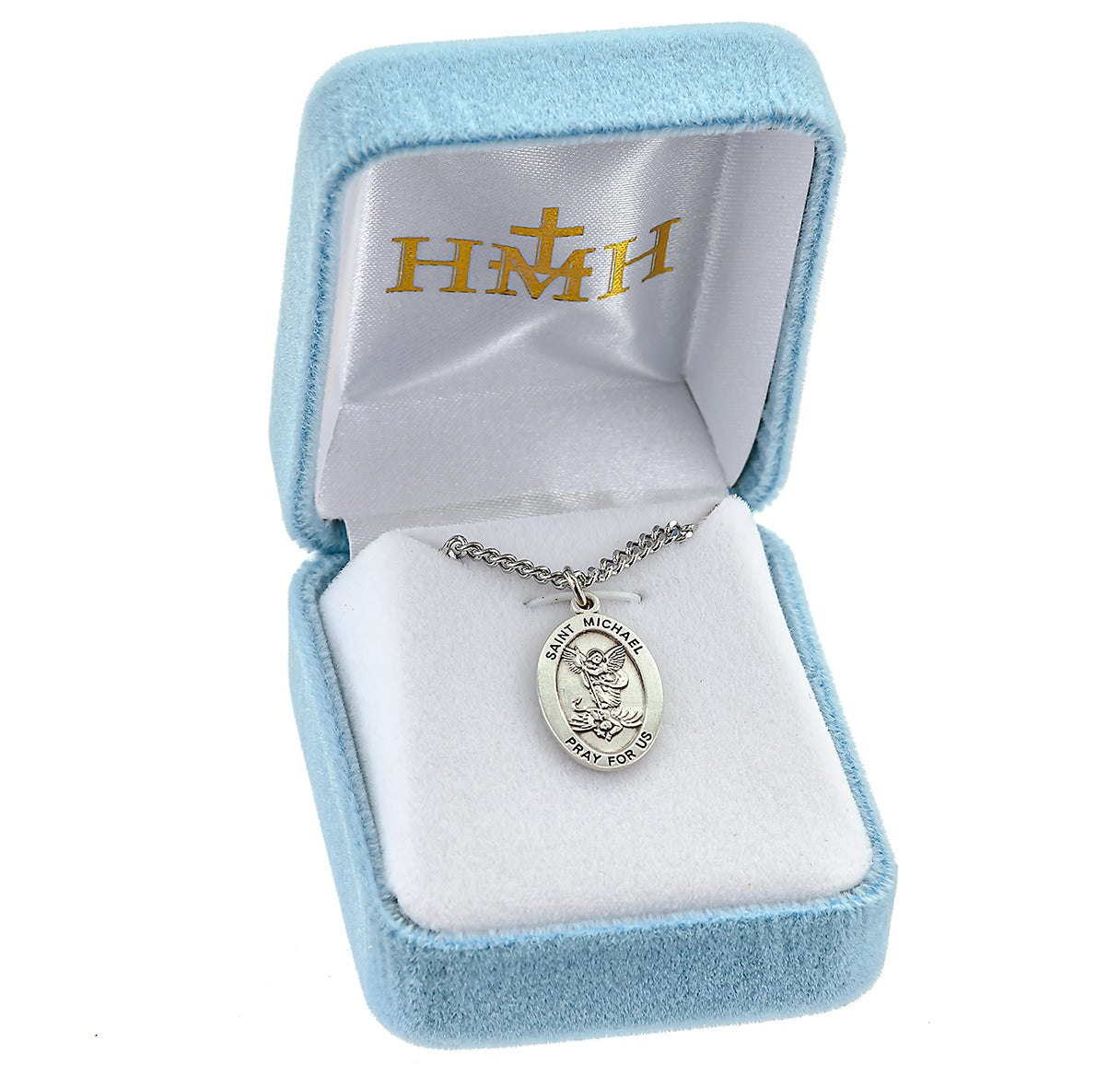 Saint Michael Archangel Oval Sterling Silver Medal Pendant with Chain