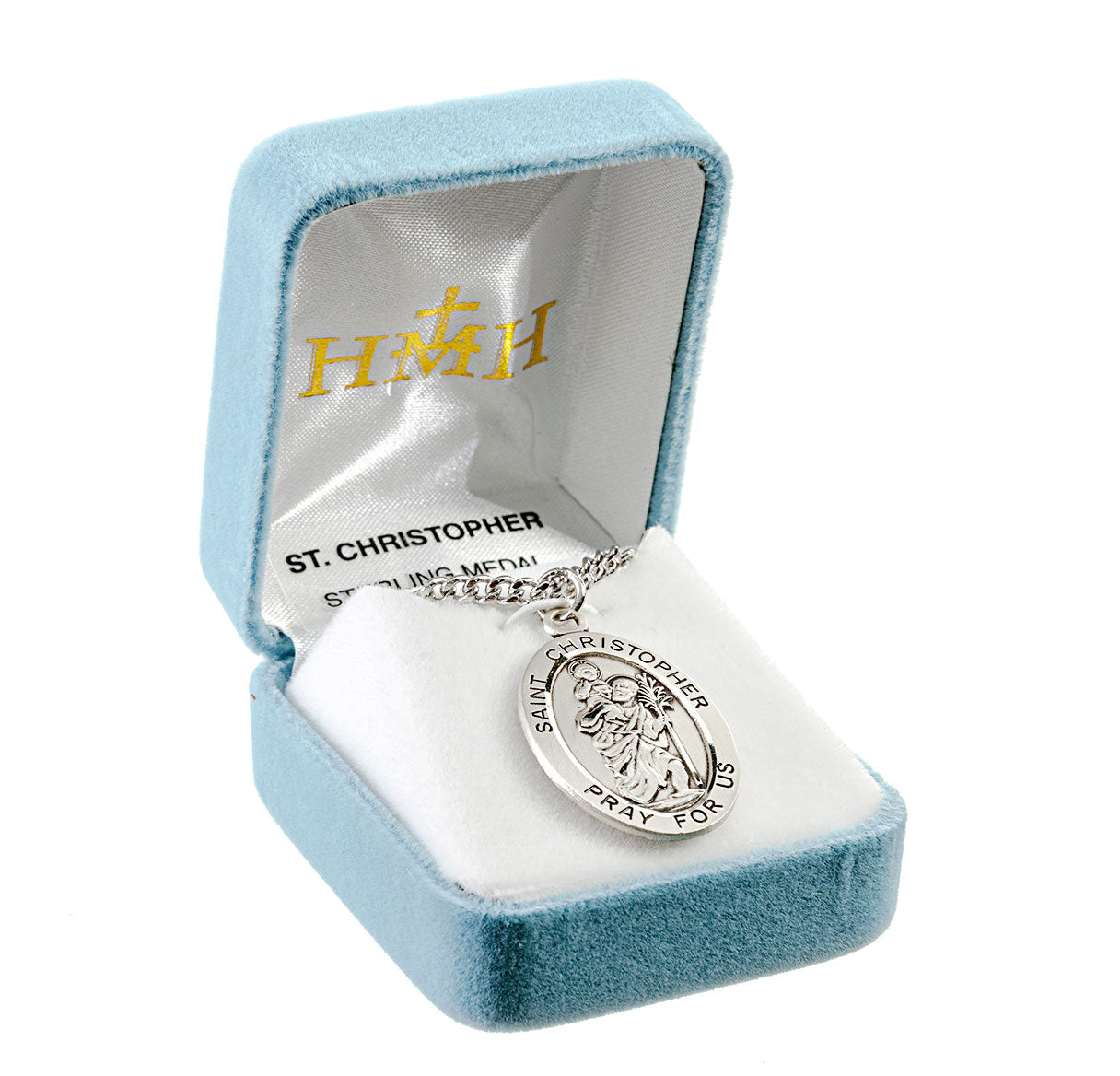 Patron Saint Christopher Oval Sterling Silver Medal Pendant with Chain