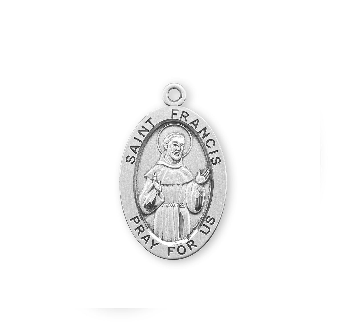 Patron Saint Francis of Assisi Oval Sterling Silver Medal Pendant with Chain