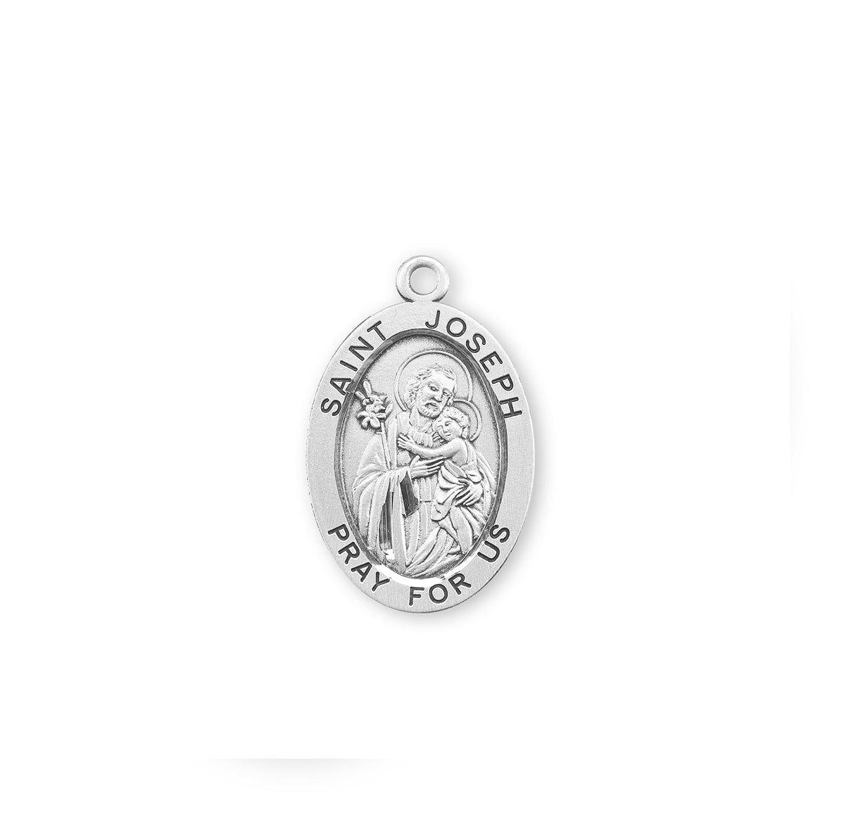 Patron Saint Joseph Oval Sterling Silver Medal Pendant with Chain