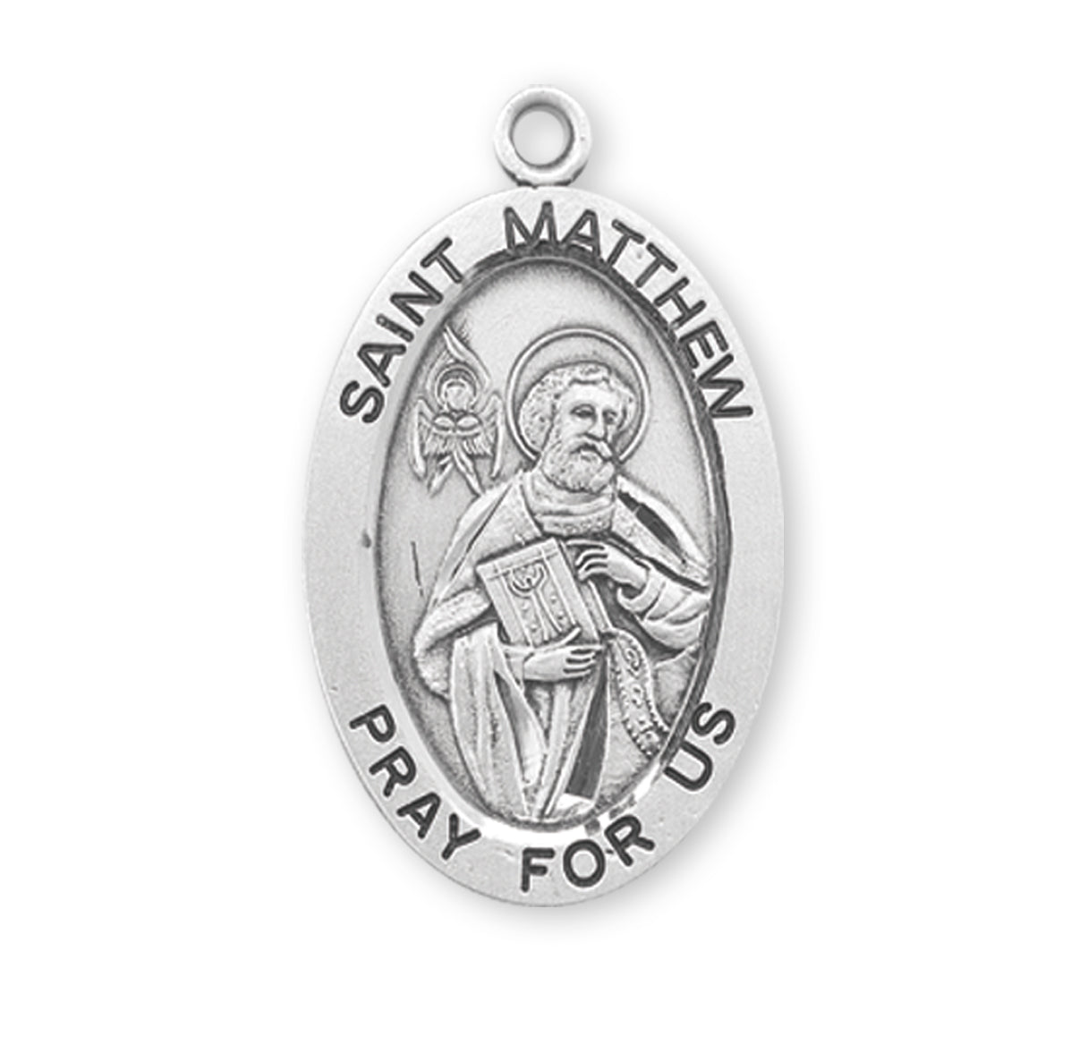 Patron Saint Matthew Oval Sterling Silver Medal Pendant with Chain