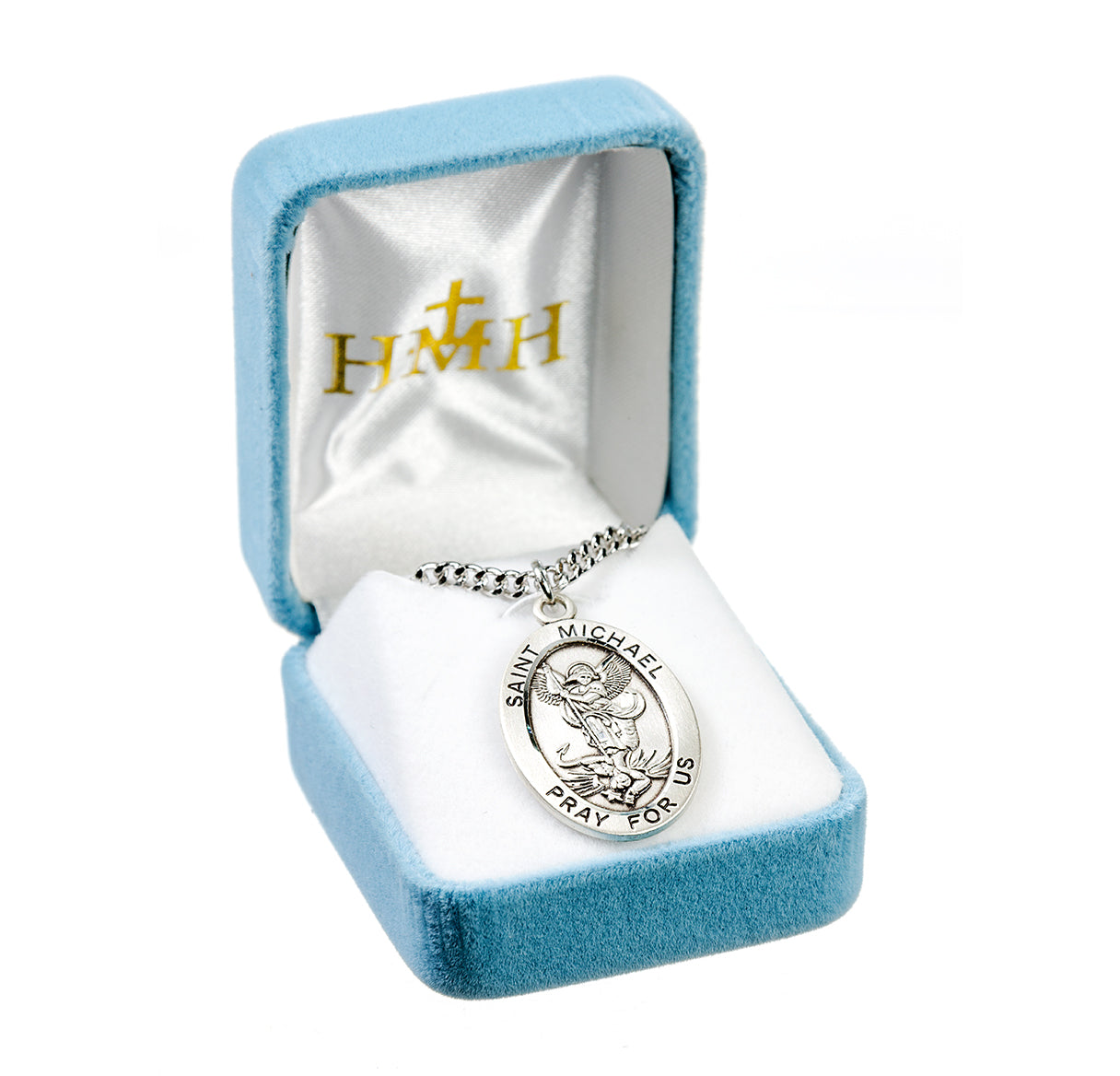 Patron Saint Michael Oval Sterling Silver Medal Pendant with Chain