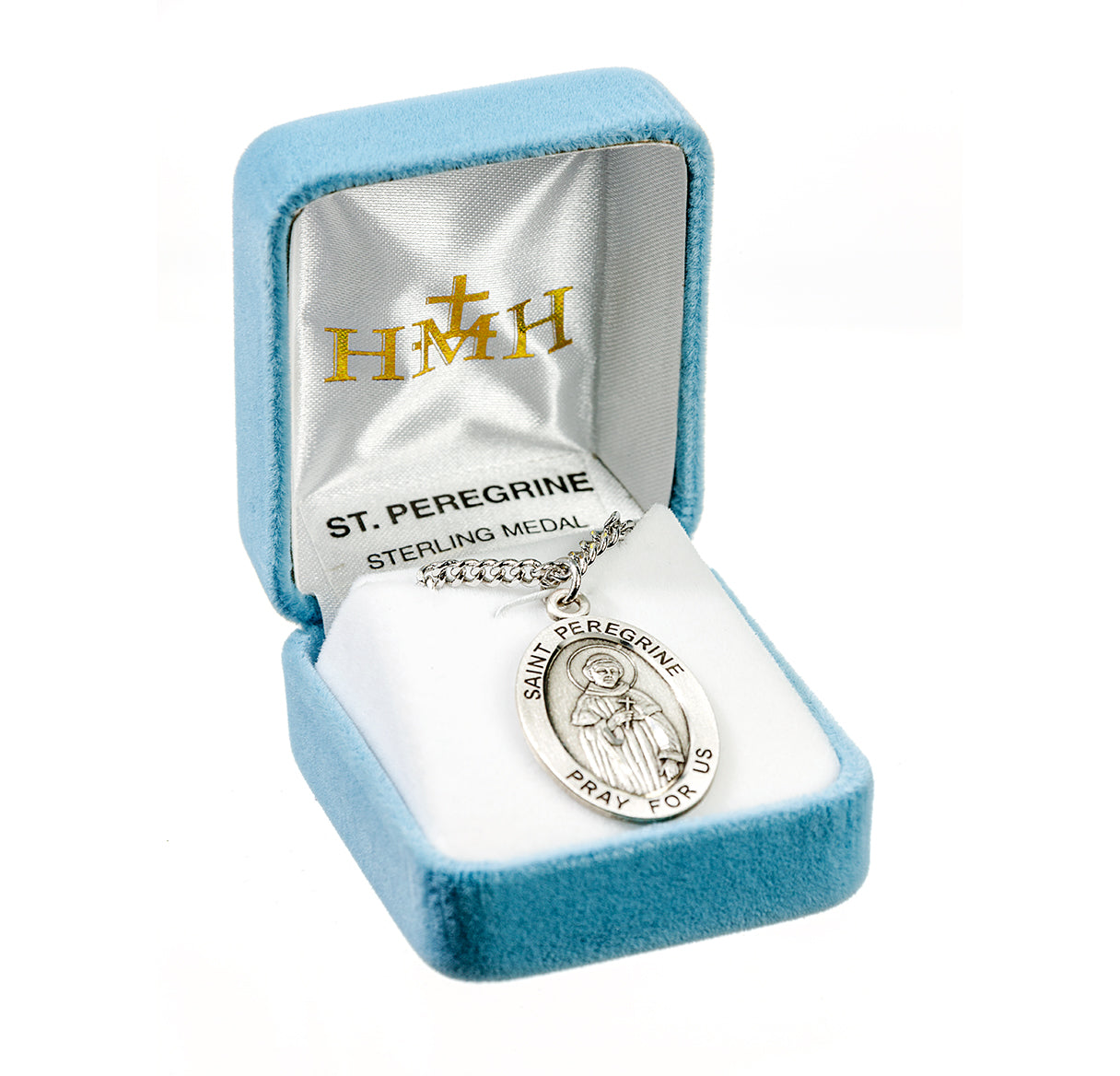 Patron Saint Peregrine Oval Sterling Silver Medal Pendant with Chain