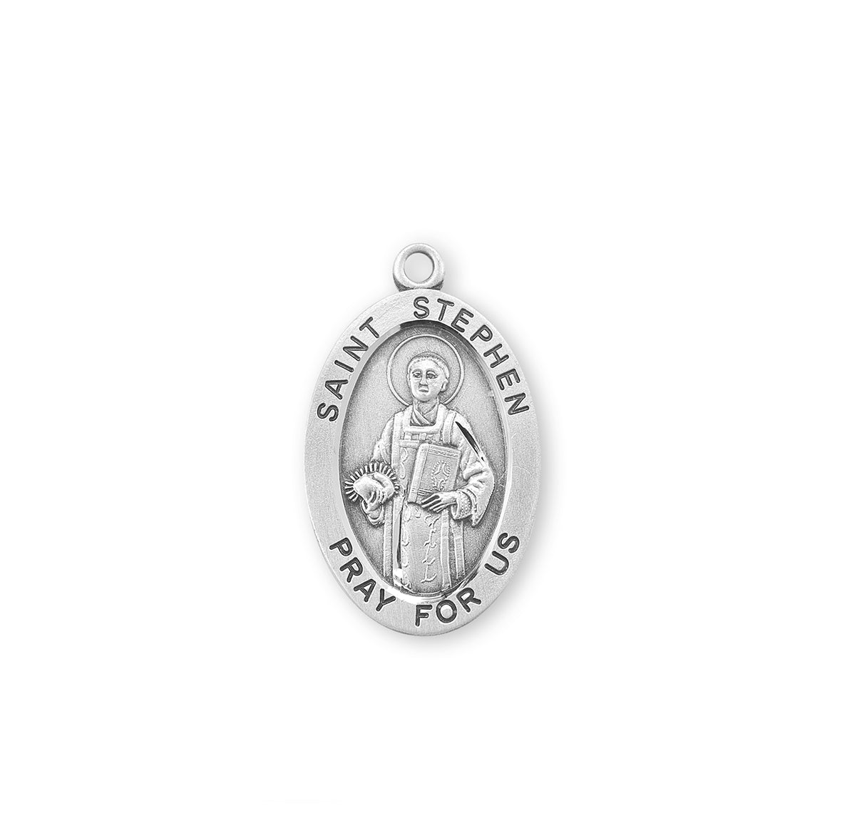 Patron Saint Stephen Oval Sterling Silver Medal Pendant with Chain