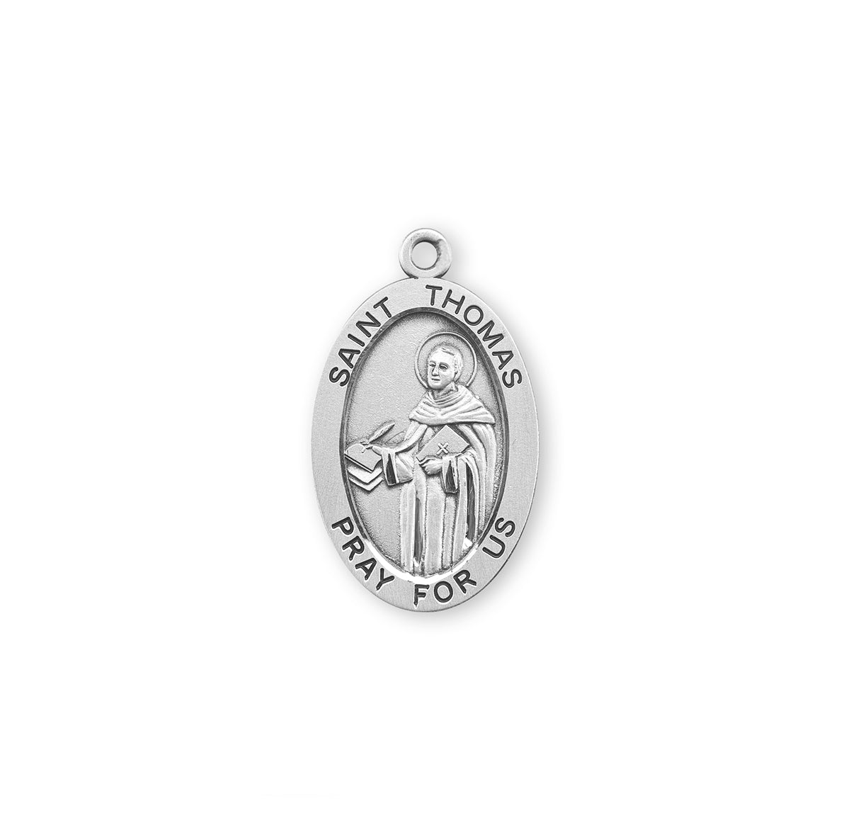 Patron Saint Thomas Aquinas Oval Sterling Silver Medal Pendant with Chain