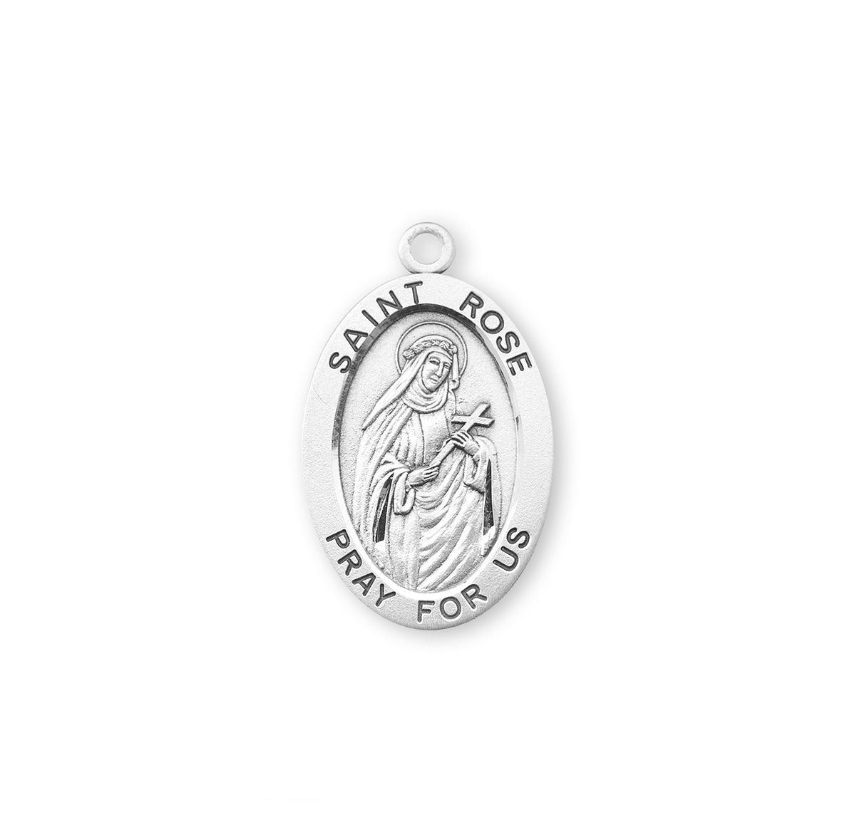 Patron Saint Rose Oval Sterling Silver Medal Pendant with Chain