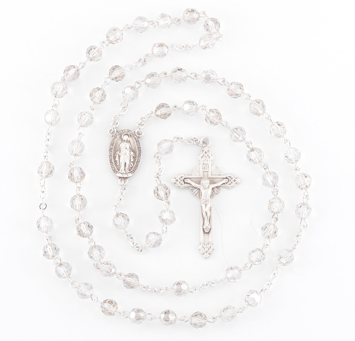 Sterling Silver Rosary Hand Made with finest Austrian Crystal 6mm Smoked Faceted Round Beads by HMH