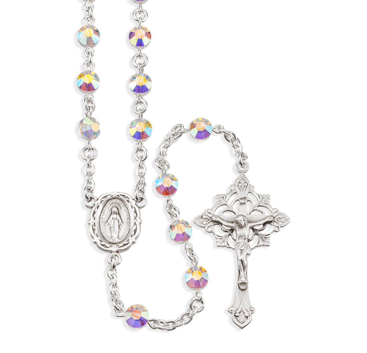 Sterling Silver Rosary Hand Made with finest Austrian Crystal 8mm Round Multi-Faceted Beads by HMH