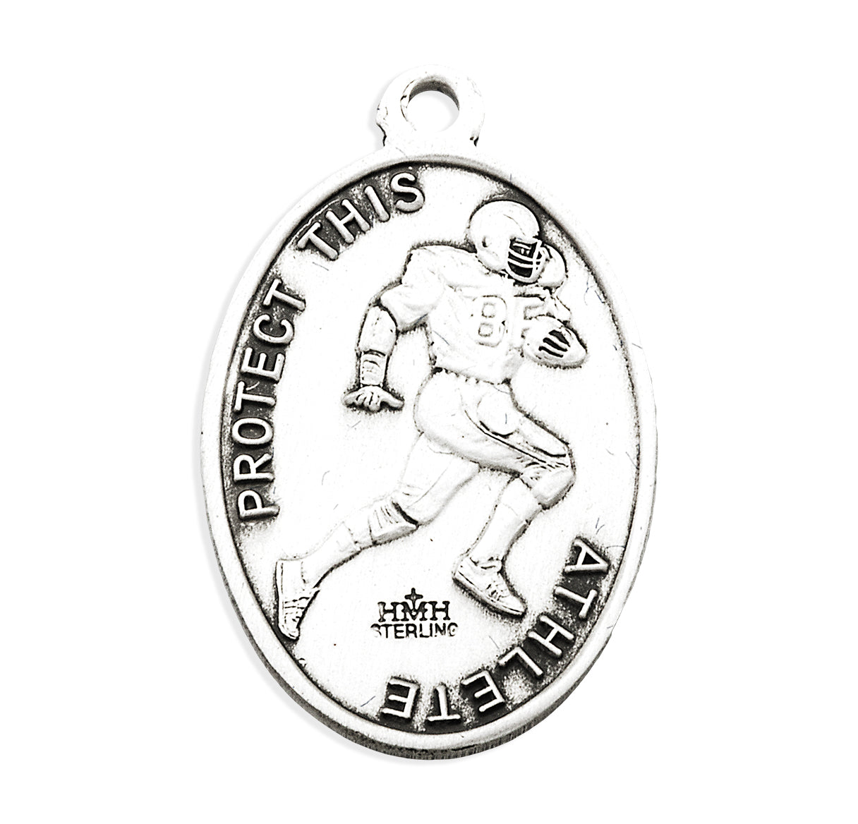 Saint Sebastian Oval Sterling Silver Football Male Athlete Medal Pendant with Chain