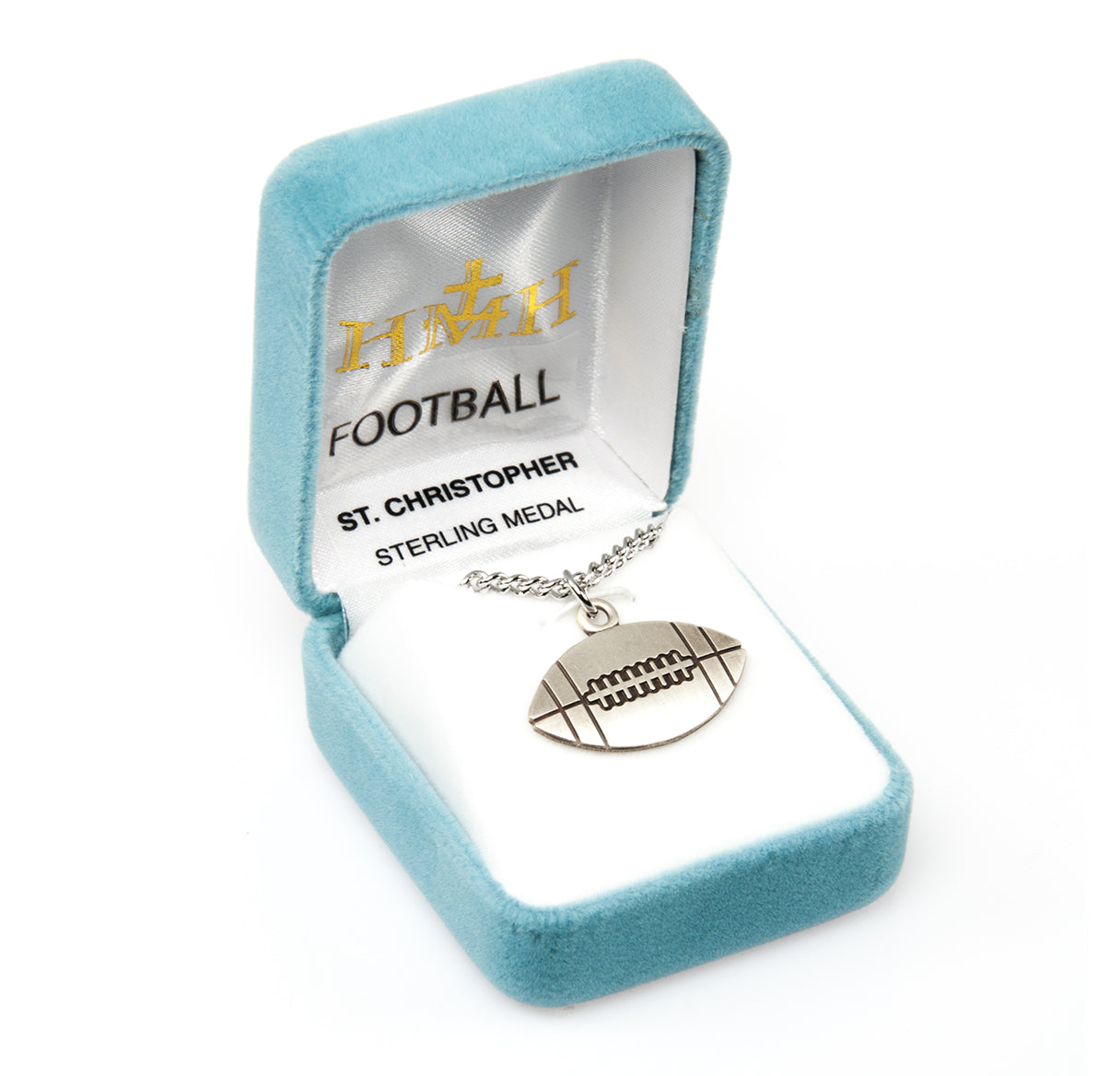 Saint Christopher Sterling Silver Football Athlete Medal Pendant with Chain