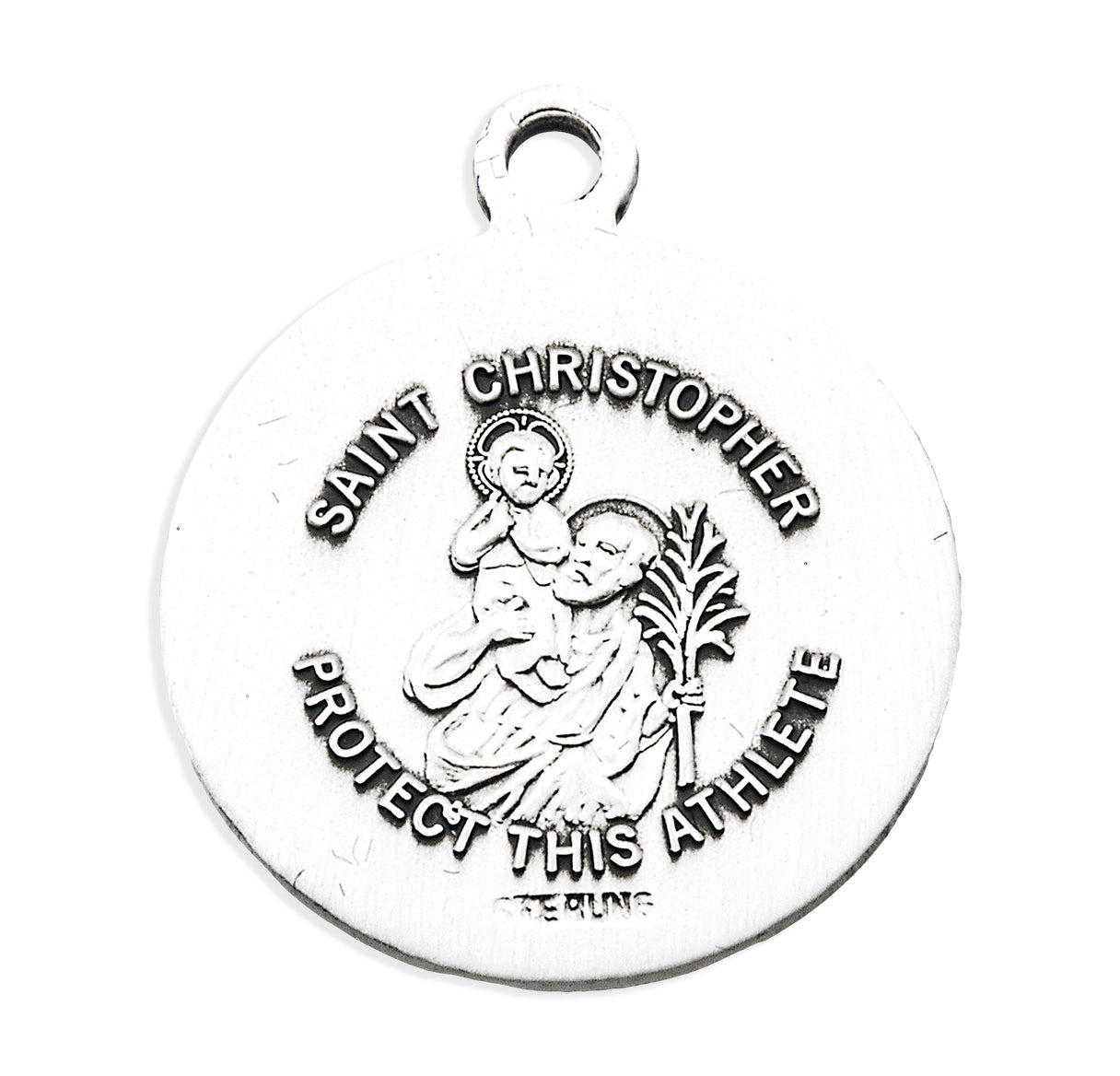 Saint Christopher Sterling Silver Basketball Athlete Medal Pendant with Chain