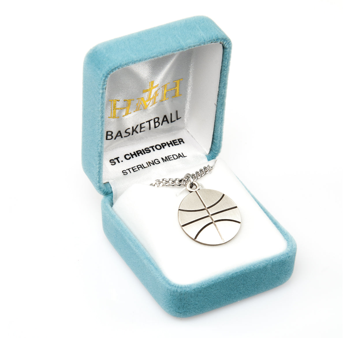 Saint Christopher Sterling Silver Basketball Athlete Medal Pendant with Chain