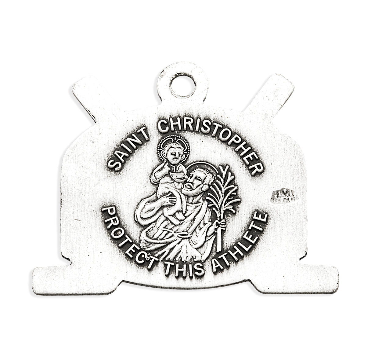 Saint Christopher Sterling Silver Hockey Athlete Medal Pendant with Chain