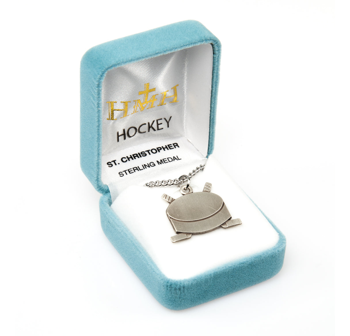 Saint Christopher Sterling Silver Hockey Athlete Medal Pendant with Chain