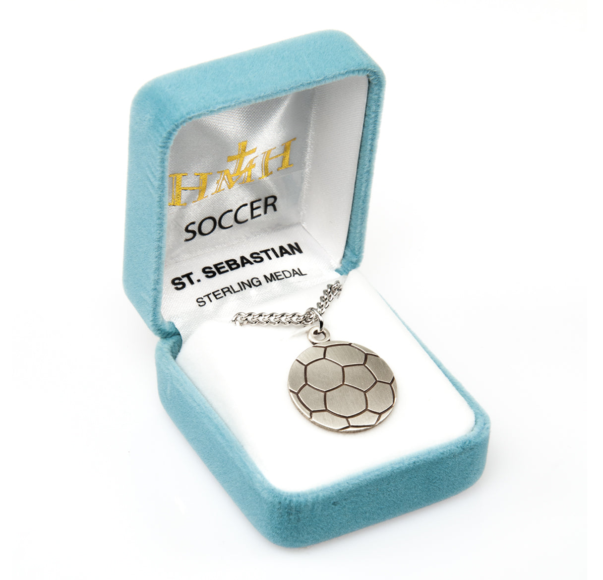 Saint Sebastian Sterling Silver Soccer Athlete Medal Pendant with Chain