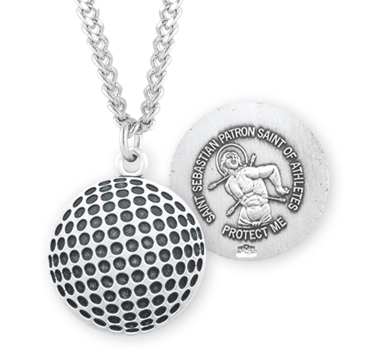 Saint Sebastian Sterling Silver Golf Athlete Medal Pendant with Chain