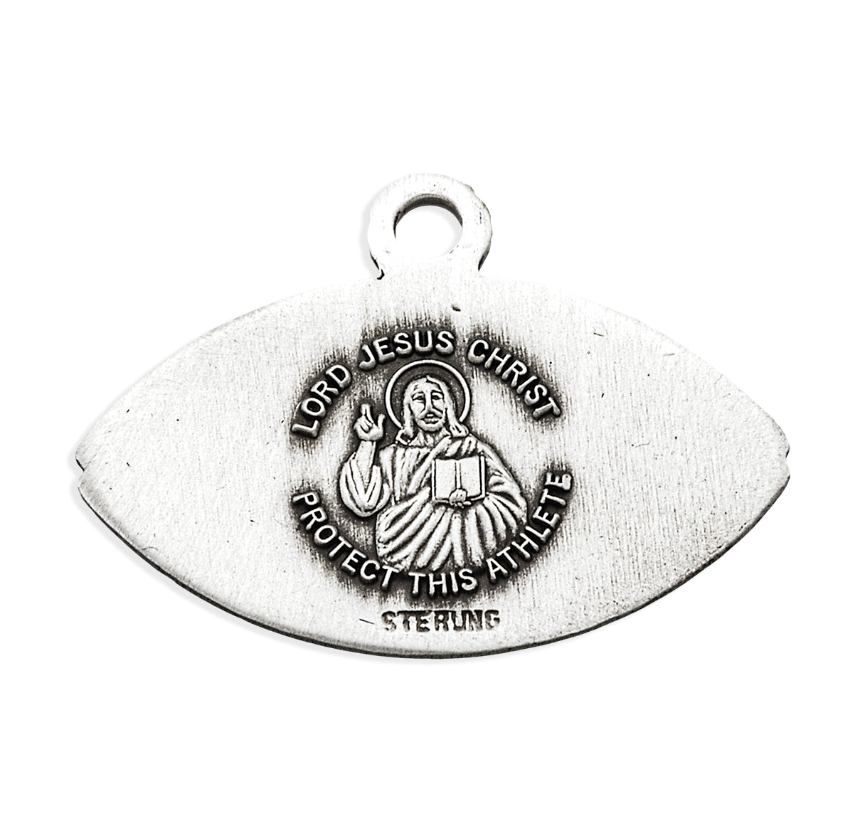 Lord Jesus Christ Sterling Silver Football Athlete Medal Pendant with Chain