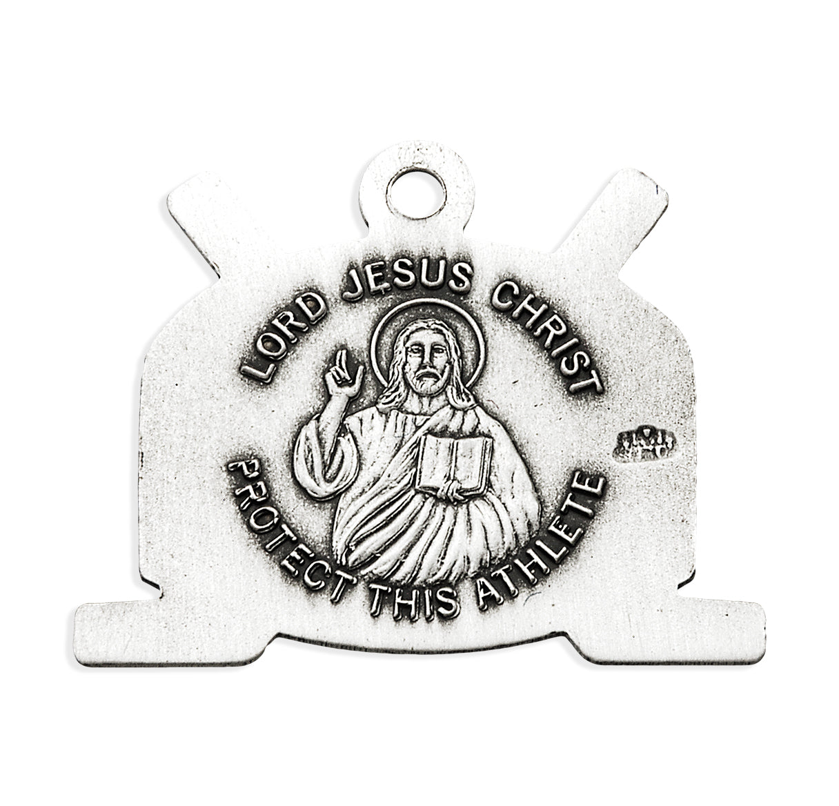 Lord Jesus Christ Sterling Silver Hockey Athlete Medal Pendant with Chain
