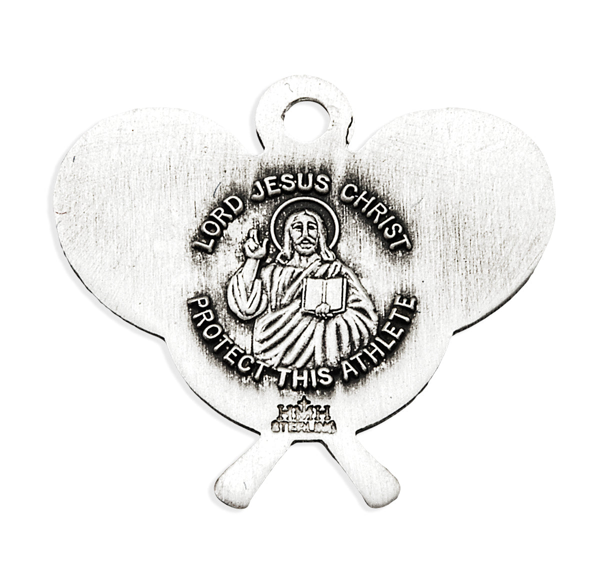 Lord Jesus Christ Sterling Silver Tennis Athlete Medal Pendant with Chain