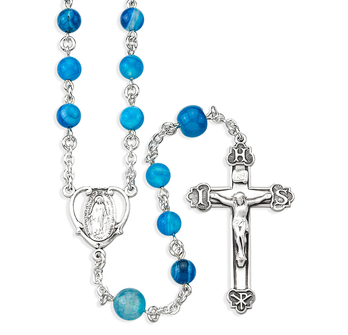 Round Blue Agate Bead Rosary