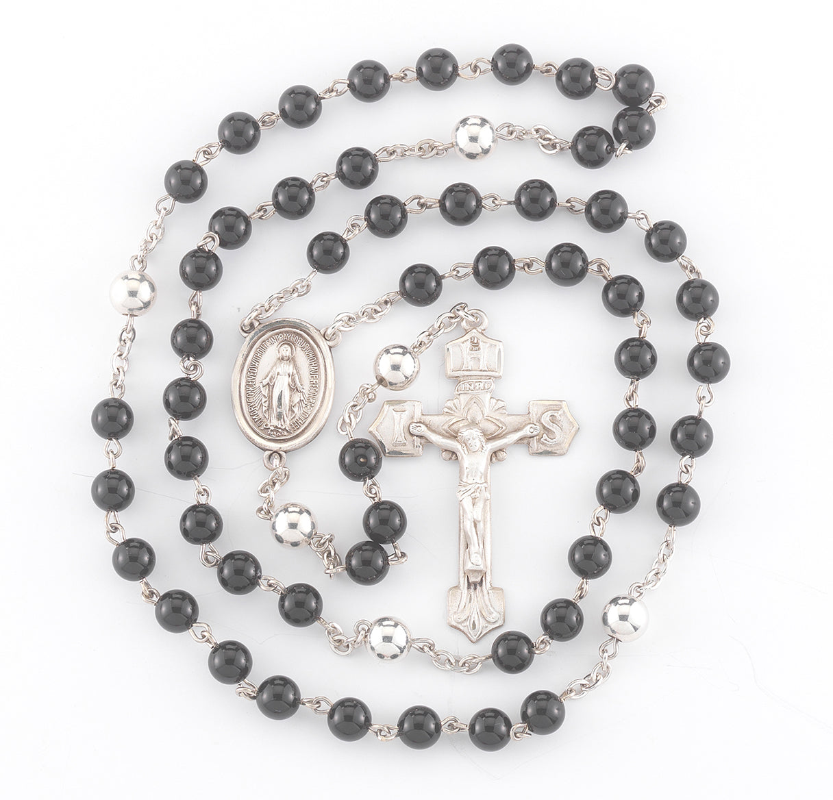 Genuine Onyx Sterling Silver Rosary | .925 Silver