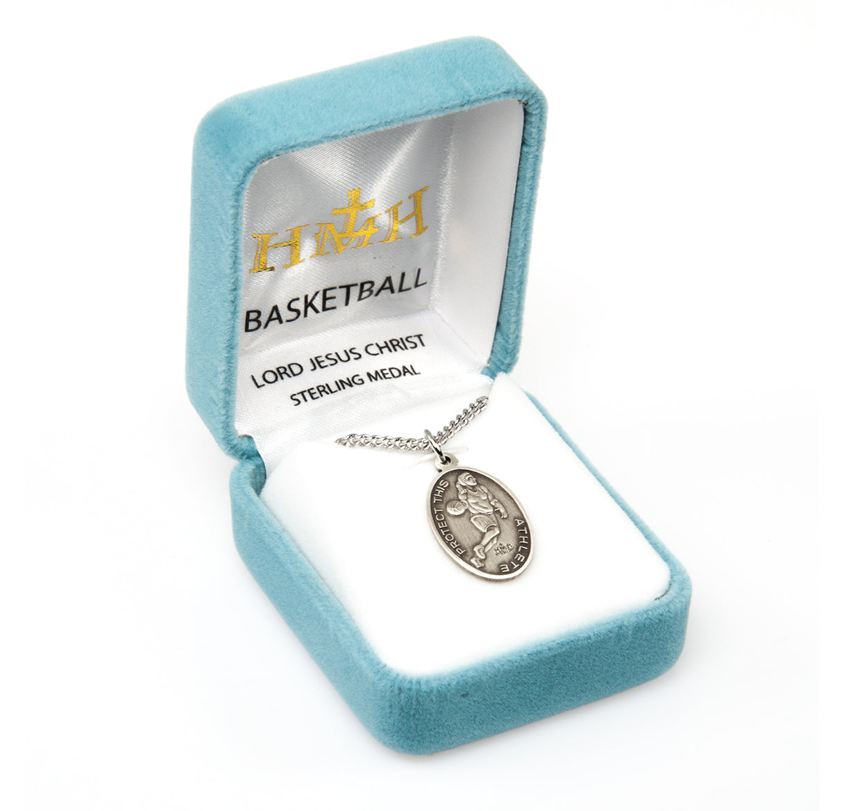 Lord Jesus Christ Oval Sterling Silver Female Basketball Athlete Medal Pendant with Chain