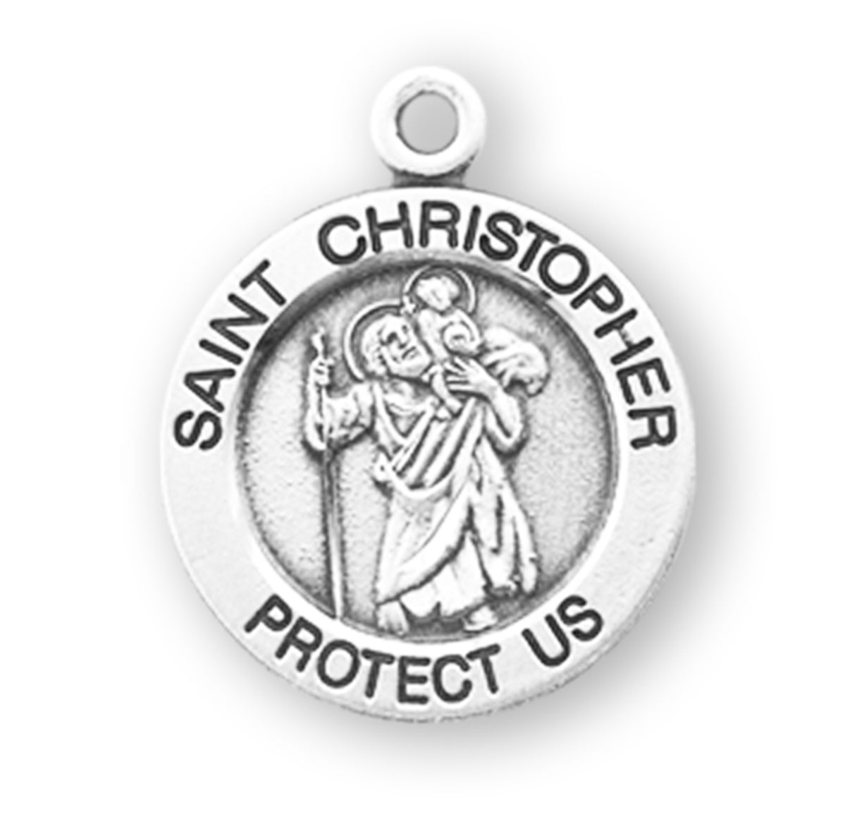 Patron Saint Christopher Round Sterling Silver Medal Pendant with Chain