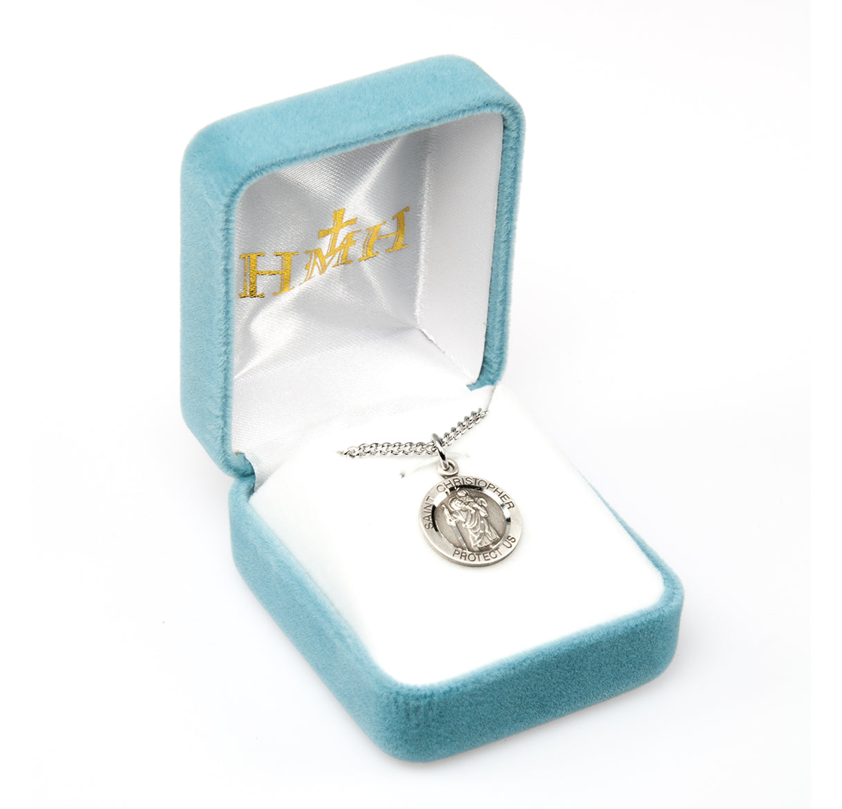 Patron Saint Christopher Round Sterling Silver Medal Pendant with Chain