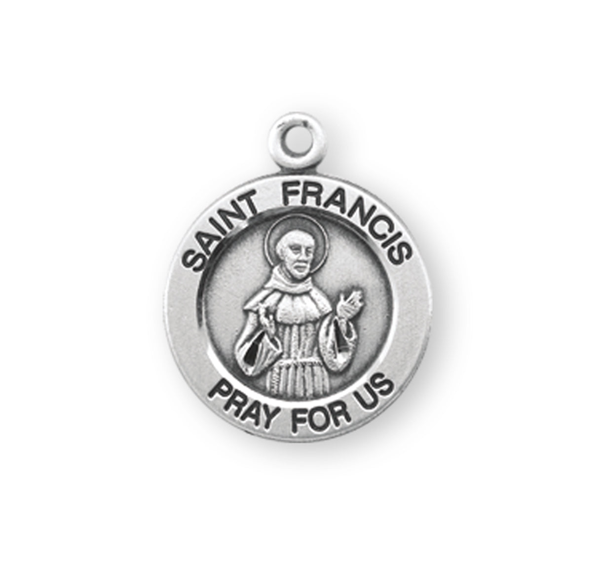 Patron Saint Francis of Assisi Round Sterling Silver Medal Pendant with Chain