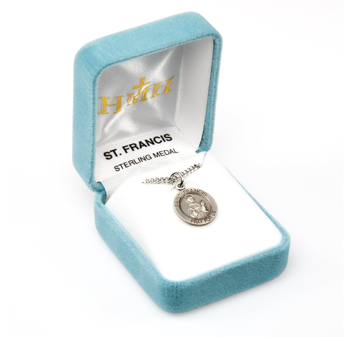 Patron Saint Francis of Assisi Round Sterling Silver Medal Pendant with Chain