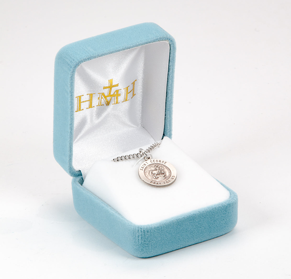 Patron Saint George Round Sterling Silver Medal Pendant with Chain