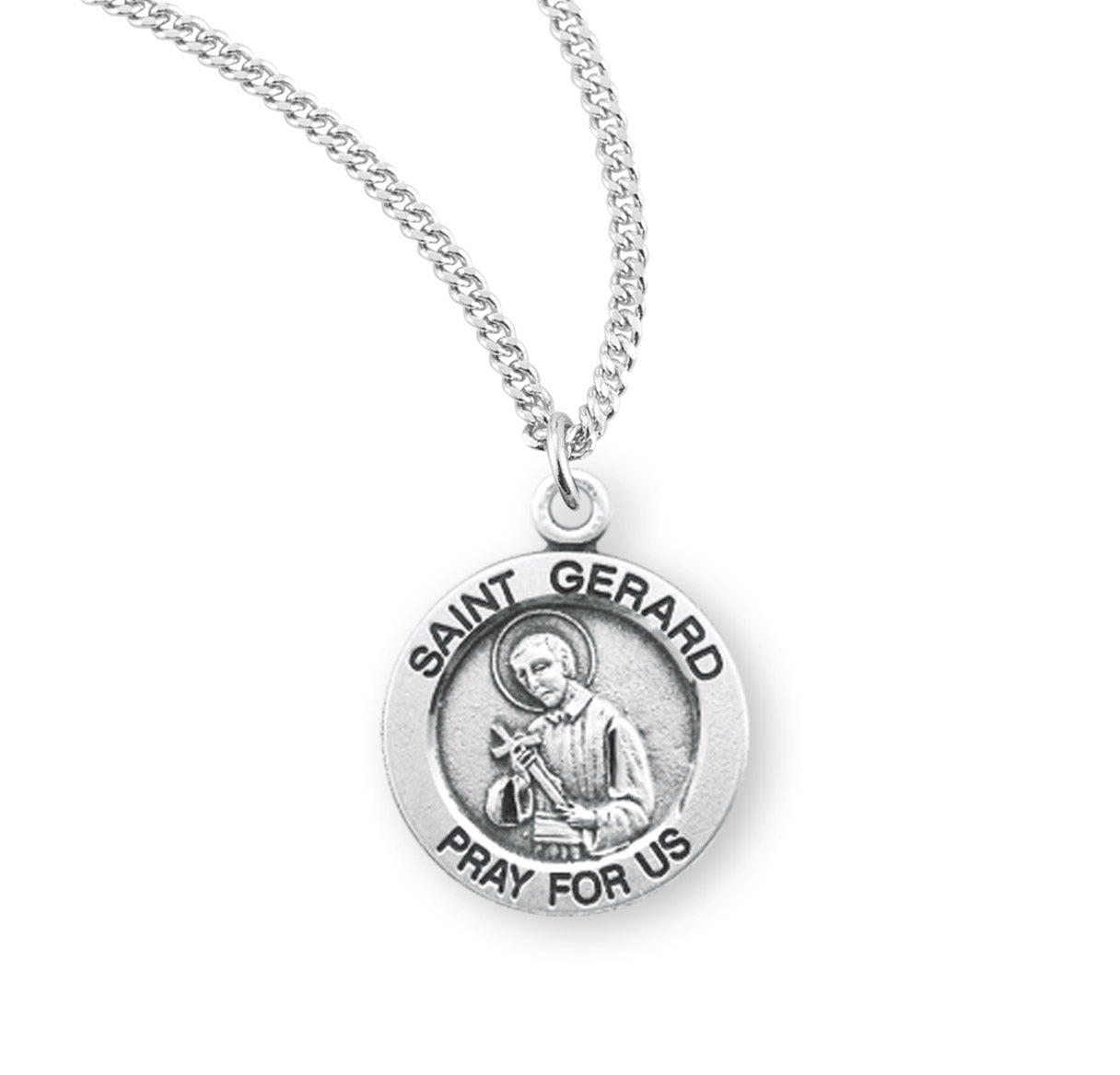 Patron Saint Gerard Round Sterling Silver Medal Pendant with Chain