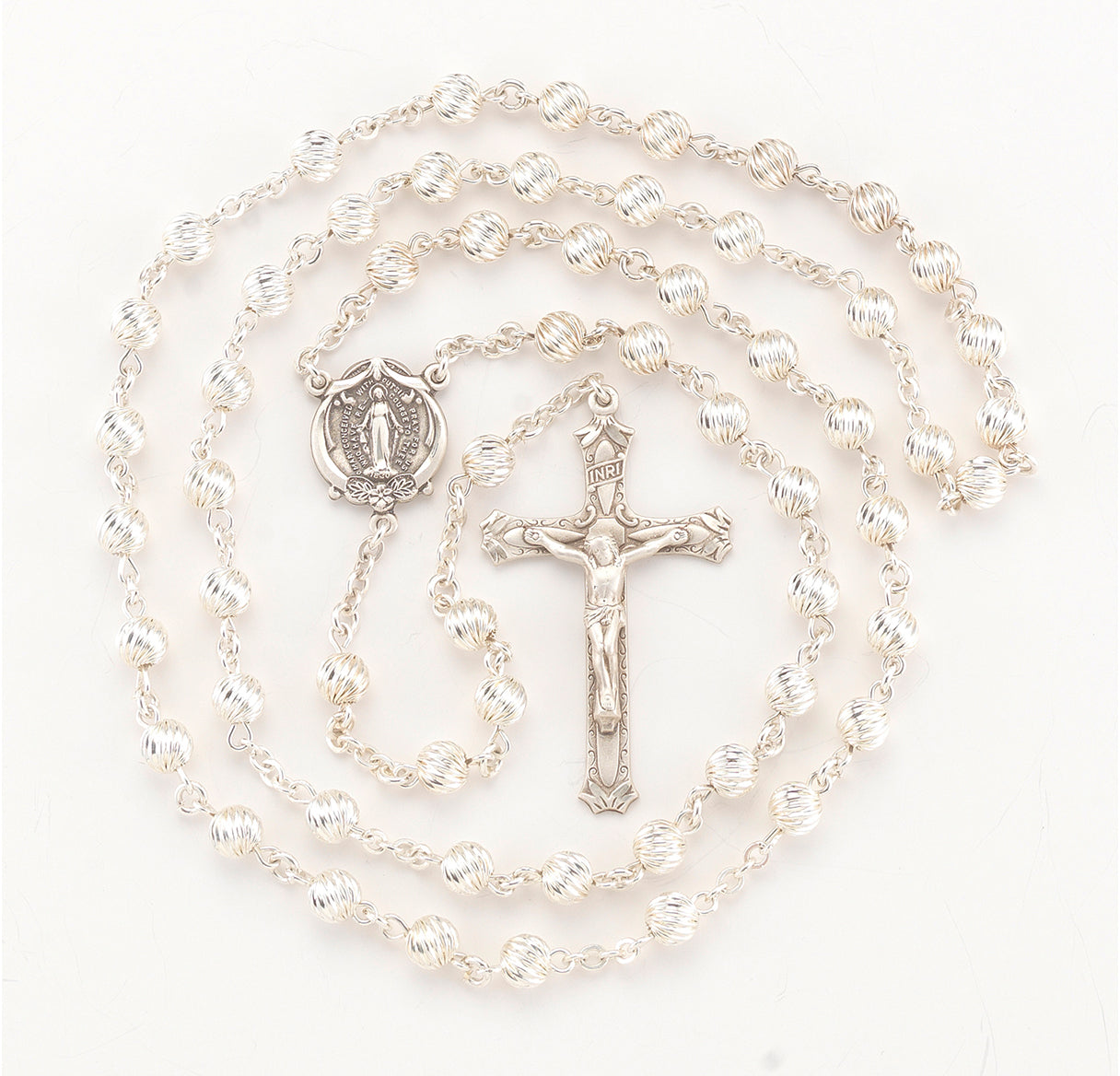 6mm Spiral Corrugated Sterling Rosary
