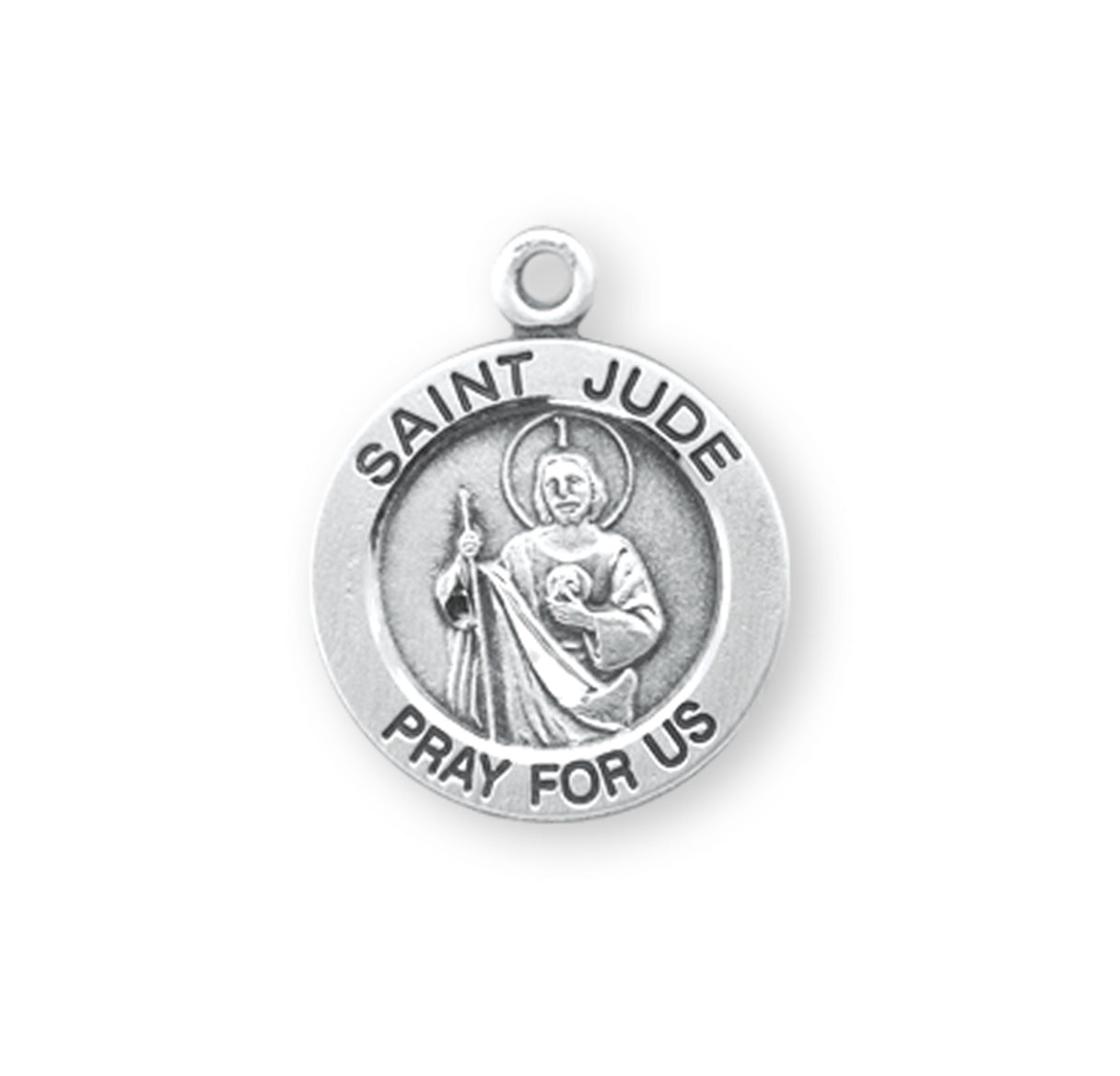 Patron Saint Jude Round Sterling Silver Medal Pendant with Chain