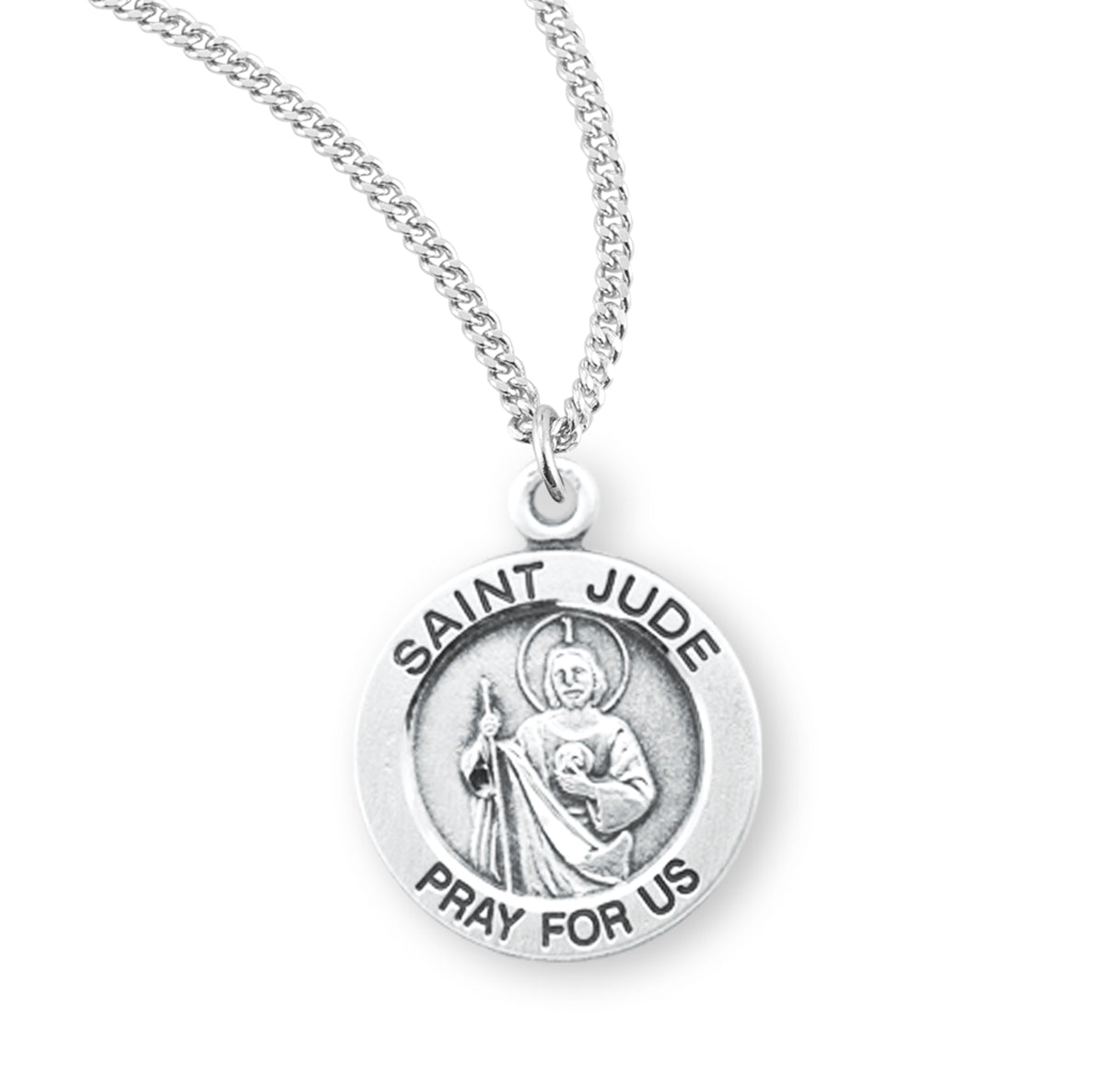 Patron Saint Jude Round Sterling Silver Medal Pendant with Chain